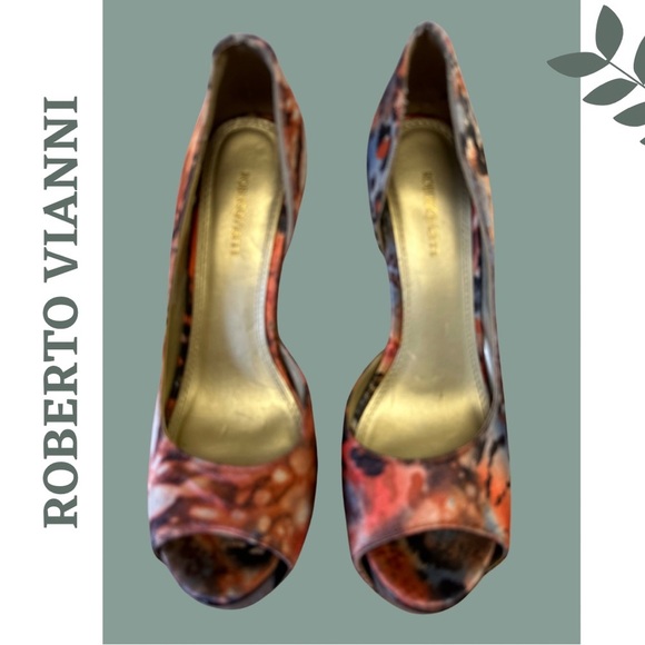🛍️3/$40 Roberto Vianni Open Toe Stilleto Platform Fabric Multi Color 7.5 / 38 - Picture 6 of 10